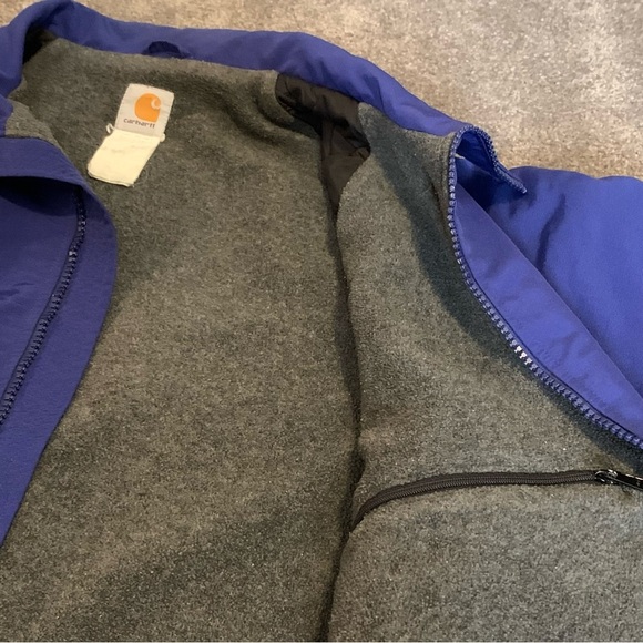 VINTAGE CARHARTT BLUE NYLON SHELL SHERPA FLEECE JACKET SIZE LARGE - Picture 8 of 9
